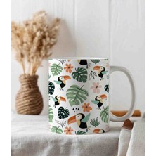 Weiler Riger Tropikal Tukan Kuşu ve Yaprak Desenli Premium 330 ml WR-TK102 - Hediye Porselen Kupa Bardak