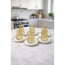YNSK Modern Tasarım Gold Detaylı Çay Bardağı Takımı 6 Kişilik Şık Sunum Seti