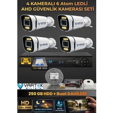 Vartek Bilişim 4 Kameralı 6 Atom LED Gece Renkli Görüşlü Güvenlik Kamerası Seti + 250 GB HDD