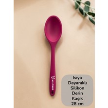 Multiamo Sert Uçlu Isıya Dayanıklı Yanmaz Yapışmaz Silikon Uzun Kaşık 28 cm