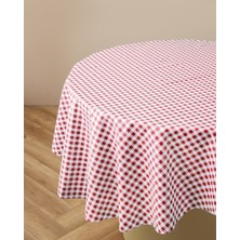English Home Gridlane Pvc Yuvarlak Masa Örtüsü 140 cm Kırmızı