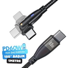 Alfais 6011 Type C To Hızlı Şarj Data Kablosu Çevirici Dönüştürücü Adaptör 180° Döner 60W 1m