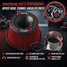 Caralp Apexi Universal Performans ve Ses Arttırıcı Aparatlı Açık Hava Filtresi Seti +6 Hp Dual Funnel Kırmızı 76 mm