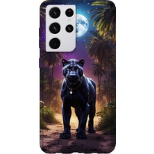 Karsu Design Samsung Galaxy S21 Ultra Uyumlu Baskılı Şeffaf Telefon Kılıfı | Koleksiyon: Minimal Black Panther