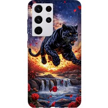 Karsu Design Samsung Galaxy S21 Ultra Uyumlu Baskılı Şeffaf Telefon Kılıfı | Koleksiyon: Minimal Black Panther