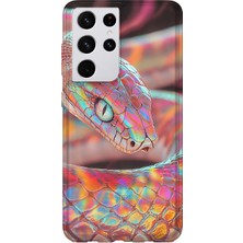 Karsu Design Samsung Galaxy S21 Ultra Uyumlu Baskılı Şeffaf Telefon Kılıfı | Koleksiyon: Aesthetic Snake