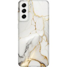 Karsu Design Samsung Galaxy S22 Plus Uyumlu Baskılı Şeffaf Telefon Kılıfı | Koleksiyon: Marble And Gold Luxury