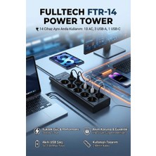 Fulltech Ftr-14 Çoklu Priz 10’lu + 3 USB + 1 Type-C 3680W 16A Anahtarlı Akım Korumalı Uzatma Prizi (2 Metre Kablo)