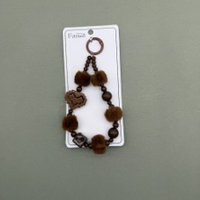 Mare Accessories Kahverengi Peluş Detaylı Boncuklu Anahtarlık