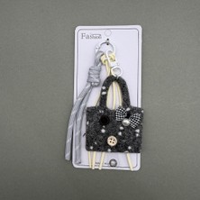 Mare Accessories Gri Mini Çanta Figürlü Şeffaf Kartlıklı Anahtarlık