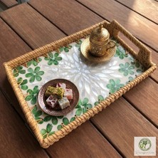 Renesse Home Wajid El Yapımı Kulplu Sedefli Rattan Tepsi – Sunum ve Dekoratif Servis Tepsisi (20x30cm)