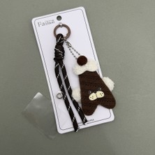 Mare Accessories Kahverengi Triko Ayıcık Figürlü Şeffaf Kartlıklı Anahtarlık
