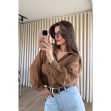 Sue Store Camel Oversize Modal Kumaş Gömlek