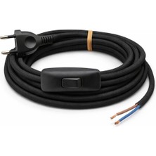 Conana Kumaş Örgü Kablolu, Arapuar Anahtarlı Fiş (2x0,50) Siyah - 2 Metre