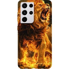 Karsu Design Samsung Galaxy S21 Ultra Uyumlu Baskılı Şeffaf Telefon Kılıfı | Koleksiyon: Majestic Lion