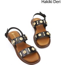Gönderi(r) Kadın Siyah  Aksesuarlı Hakiki Deri Sandalet
