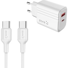 More TR ​zore Play Serisi PL07 Type-C To Type-C 2in1 Pd Seyahat Şarj Aleti 20W - Beyaz