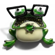 Cesicey Gözlüklü Kurbağa Broş Zirkon Taşlı Yeşil Renk