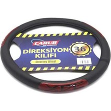 Carub Direksiyon Kılıfı 36 cm Siyah – Kırmızı Detaylı