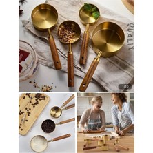 Kiesa 4 Adet Büyük Boy Paslanmaz Çelik Ahşap Saplı Ölçü Kaşığı Seti Ölçü Kabı 60ML 80ML 125ML 250ML