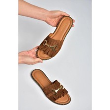 Fox Shoes Y291873002 Taba Hakiki Deri Süet Kadın Terlik