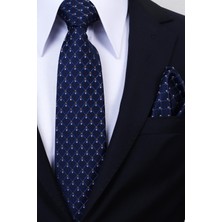 Esgue Hand Made 8 cm Ekose Nokta Desen Lacivert Renk Mendilli Kravat