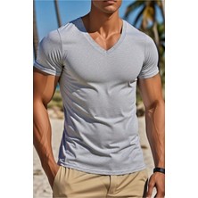 Tarz Cool Erkek %100 Pamuk V Yaka Slim Fit Dar Kesim Tişört