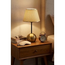Art&Gift Dora Eskitme Gold Metal Ayaklı Abajur Hasır Başlıklı Vintage Gece Lambası