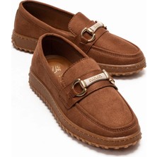 Ccway Kaydırmaz Kadın Tokalı Loafer Ayakkabı Taba Süet