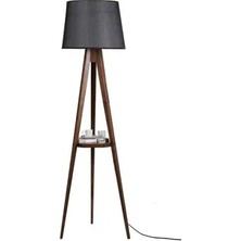 Vivense Sehpalı Pramit Hasir Siyah Abajurlu Tripod Lambader, Ceviz