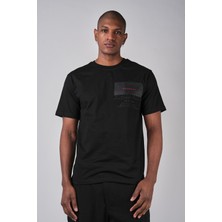 Ex-pent Erkek Pamuklu Suprem Kumaşlı Slim Kalıp Baskılı Siyah T-Shirt