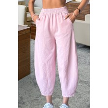 Nana & Mayka Moda Kadın Toz Pembe Şalvar Pantolon Salaş Dört Mevsim Rahat Pamuk Lastikli Bel Günlük Model Gabardin