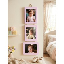 Studyo Plus 3’lü Ipli Ahşap Fotoğraf Çerçevesi 15X21 cm – 2 Dikey 1 Yatay – Bebek & Çocuk Odası Duvar Dekoru