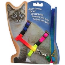 Kiesa Kedi Gezdirme Tasma Seti Gökkuşağı Uzatma ve Göğüs Tasması Kedi Göğüs Tasması Renkli Kedi Tasma