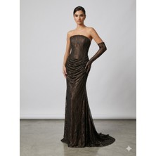 Centilmen For Costume Bronz Işıltılı Dantel Korseli Abiye  9892