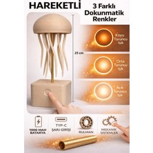Effox Dekoratif Doğal ve Premium Hareketli Denizanası, Bej Renkli, Şarjlı, Dokunmatik 3 Kademe LED (25 Cm)