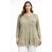 Rmg Arma Detaylı Büyük Beden Yıkamalı Bluz Haki