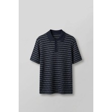 Abluka Online Erkek Relaxed Fit Ajurlu Örme Polo Yaka T-Shirt Lacivert