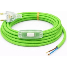 Conana Kumaş Örgü Kablolu, Arapuar Anahtarlı Fiş (2x0,50) Fosforlu Yeşil - 2 Metre