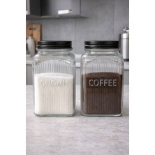 Bev Kitchen 2'li Metal Kapaklı Cam Kavanoz Coffee Sugar Yazılı (1 Litre)