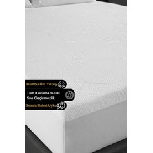 Senpai Safir Bambu Sıvı Su Geçirmez Tek Çift Kişilik Yatak Alezi Koruyucu Çarşaf Sessiz Fitted Full Kenar | 160x200cm