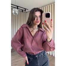 Sue Store Gül Kurusu Oversize Modal Kumaş Gömlek