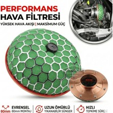 Caralp Hks Universal Performans ve Ses Arttırıcı Aparatlı Açık Hava Filtresi +6 Hp Yeşil Mantar Tip 80 mm