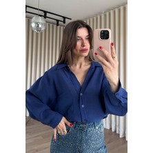 Sue Store Lacivert Oversize Modal Kumaş Gömlek
