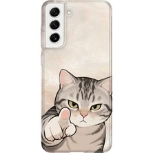 Karsu Design Samsung Galaxy S21 Plus Uyumlu Baskılı Şeffaf Telefon Kılıfı | Koleksiyon: Minimal Cat Line Art