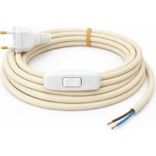 Conana Kumaş Örgü Kablolu, Arapuar Anahtarlı Fiş (2x0,50) Ekru - 2 Metre