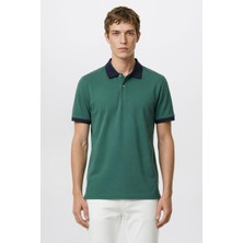 Altınyıldız Classics Erkek Yeşil-Lacivert %100 Pamuk Slim Fit Dar Kesim Polo Yaka Tişört