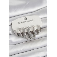 Clariss 316L Çelik Gold Renk 6'lı Set Zirkon Taşlı Kadın Küpe