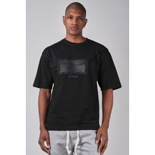 Ex-pent Kısa Kollu Siyah Renkli Düz Kesim, Baskılı T-Shirt