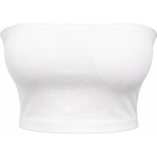 Mixray 2082 Kadın Straplez Basic Crop Top Bluz Beyaz